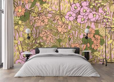 Fantastic flowers. Seamless pattern. Vector illustration. Suitable for fabric, wrapping paper and the like Wall mural