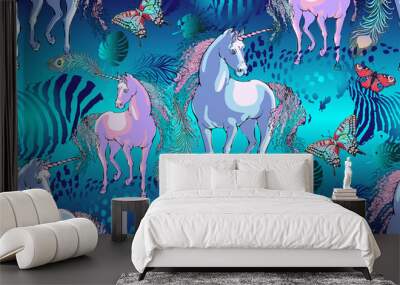 Magic Unicorn. Seamless pattern. Vector illustration. Suitable for fabric, wrapping paper and the like Wall mural