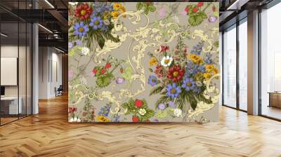 Wildflowers. Victorian seamless floral pattern. Suitable for fabric, wrapping paper and the like Wall mural