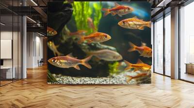 Underwater Scene of Goldfish in Aquarium Wall mural