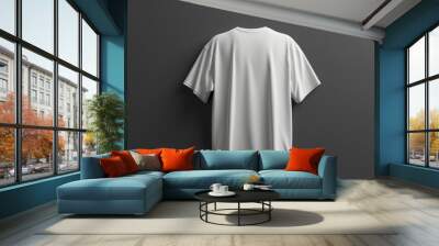 White oversized basic T-shirt back view displayed against a вфкл gray background. Minimalist product mockup for design and print, 3D illustration. Wall mural