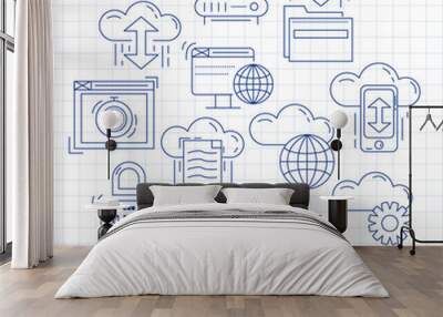 Cloud storage Vector icons set Wall mural