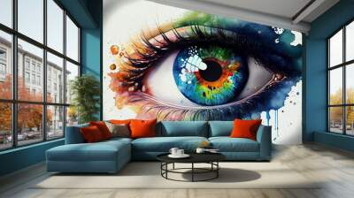 Colorful eye, Conceptual abstract picture of the eye. Oil painting in colorful colors. Conceptual abstract closeup Wall mural