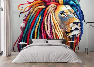 Colorful portrait. Lion. Watercolor colorful image. Digital painting. Wall mural