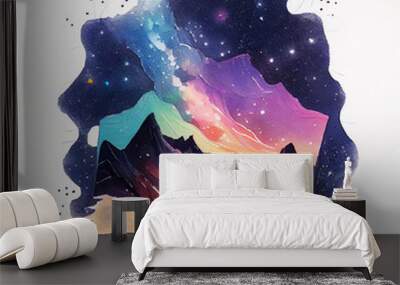 Concept of an open magic book open pages space, milky way, mountains. Fantasy, nature or learning concept, with copy space Wall mural