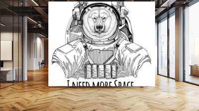 Polar bear wearing space suit Wild animal astronaut Spaceman Galaxy exploration Hand drawn illustration for t-shirt Wall mural