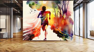 Template colored emotions strips running girl, woman, man design, banner, web Wall mural