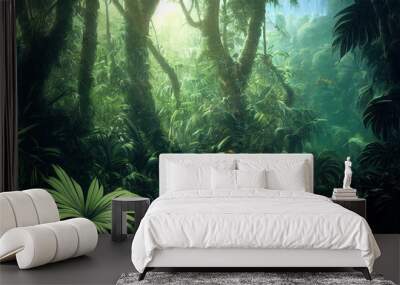 Tropical background green plant leaf South America forest jungle palm tree Wall mural