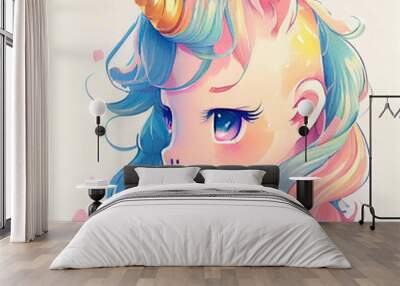 Unicorn illustration for children design. Rainbow hair. Isolated. Cute fantasy animal. Wall mural