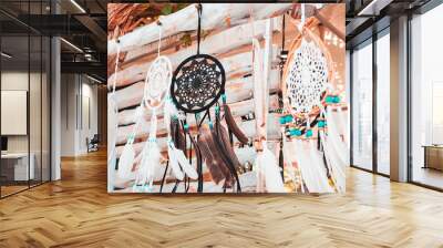 accessories and handmade dream catcher souvenirs at the hippie de las Dalias market on the island of Ibiza, in summer. Wall mural