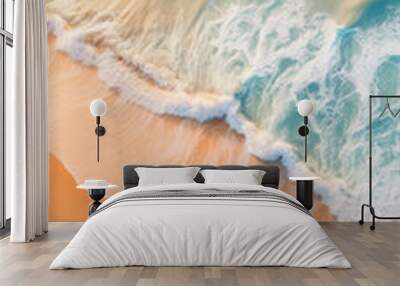 Aerial view of beautiful tropical beach and sea with sand and wave Wall mural