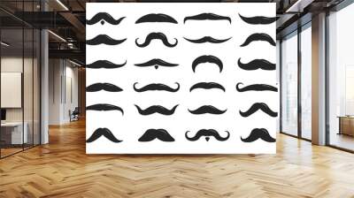 Hipster man element for photo. Mustache vector design. Funny black mustaches set. Vintage male moustaches silhouette.  Wall mural