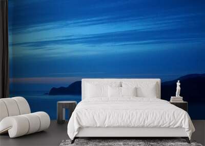 sunset dreamy blue nature sea ocean pink rock corsica evening summer sun holidays rocks sky heaven paradise  Wall mural