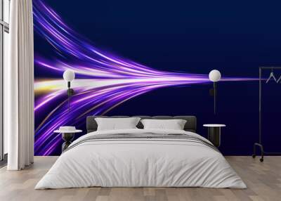 The effect of speed on a blue background. Abstract light lines of movement and speed with white color glitters. Image of speed motion on the road.  Wall mural