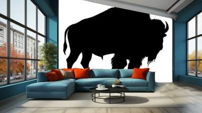 American bison black silhouette animal. Buffalo cattle mammal. Wildlife animal icon. Vector illustration isolated on a white background Wall mural