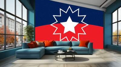 Juneteenth flag Freedom Day symbol since 1865. White star and surrounding star-burst on red and blue Wall mural