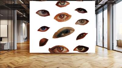 Cutout vintage magazine women eyes, collection of different designs from vintage 90's magazine, png isolated on transparent background Wall mural