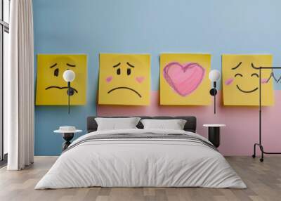 Emotions Expressed on Sticky Notes Wall mural