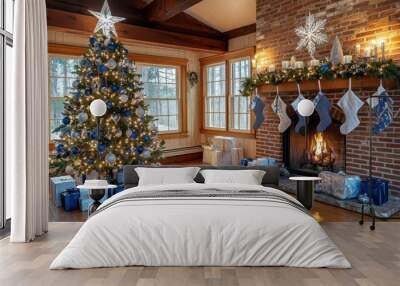 The Cozy Christmas Living Room Wall mural