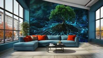 The digital tree on circuitboard Wall mural