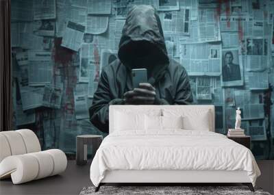 The hooded figure with smartphone Wall mural