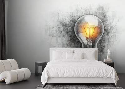 A Sketch of a Glowing Light Bulb with an Architectural Background Wall mural