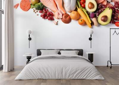 A large selection of food including fish, meat, fish, and vegetables Wall mural