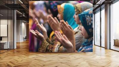 a row of a group of Muslim women praying Wall mural