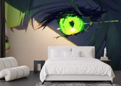 close-up illustration of shining green eyes, anime style banner wallpaper background Wall mural