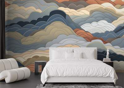 landscape tile pattern, nature tile pattern, hills floor pattern, cloudscape tile pattern, wave tile pattern Wall mural