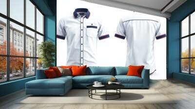 mockup design of white uniform collared with short sleeves front and back isolated on white Wall mural