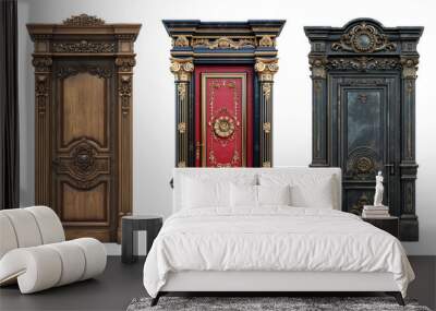 set of antique wooden door isolated on white background Wall mural