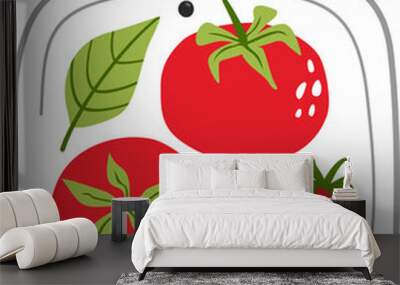 Canned tomatoes, garlic and spices in a jar. Hand drawn cute illustration isolated on transparent background. Wall mural