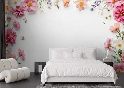 Floral frame border on white background, summer spring flowers, advertising banner Wall mural