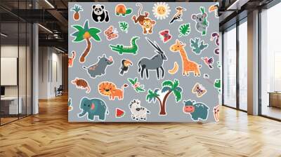 Safari animals sticker set. Drawn style. Wall mural