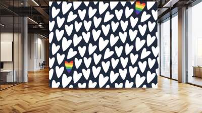 lgbt seamless background with hearts. vector illustration for the month of pride. rainbow flag. Wall mural