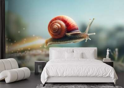 Turbo snail with jet speed depicted on blue background with bokeh Wall mural