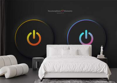 A set of four round buttons with the power symbol in black. User interface elements for mobile devices in the style of neumorphism, UI, UX. Vector EPS 10. Wall mural