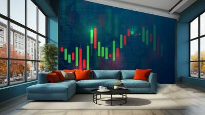 A stock market or Forex trading chart on a dark blue background with space to copy. Bullish point, uptrend of the chart. Abstract financial background. Vector illustration. Wall mural