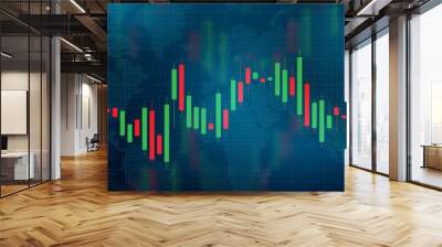 A stock market or Forex trading chart on a dark blue background. Bullish point, uptrend of the chart. Abstract financial background. Vector illustration. Wall mural