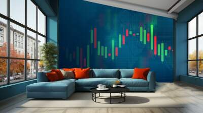 The investment chart of the stock market is a business candle or chart on a blue background. Bullish point, the trend of the chart. Investment trading schedule on the stock market. Vector EPS 10. Wall mural