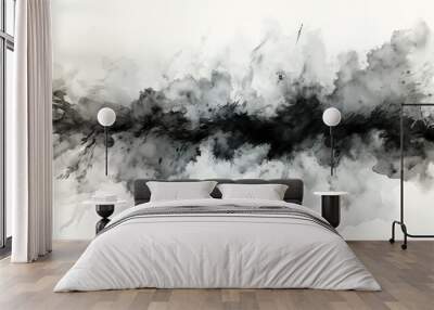 Black and white blot painted in watercolor on a light background, splashes, pattern Wall mural