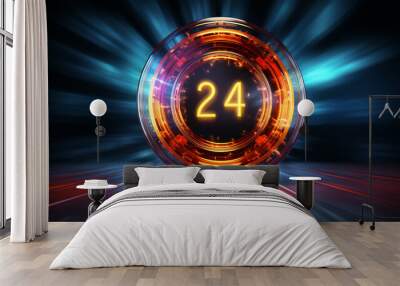 Large button with 2024, new year celebration, greeting card, happy new year, generative AI Wall mural