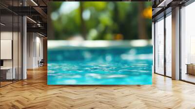 Vibrant summer pool scene with clear water and tropical background Wall mural