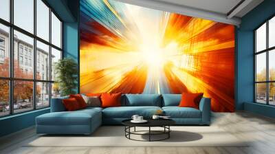 Abstract view of modern skyscrapers glowing orange Wall mural