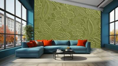 Embossed green floral pattern Wall mural