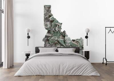 Idaho State Map Outline with Crumpled Dollars, Government Waste of Money Concept Wall mural