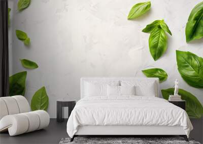 Basil leaves on a light background Wall mural