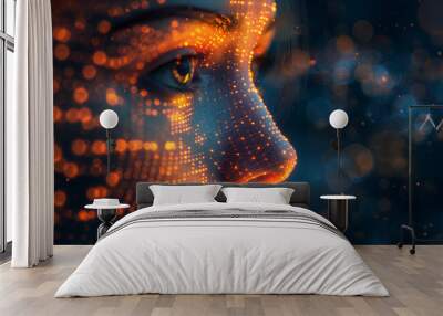 Digital background of a person with elements of artificial intelligence and technology Wall mural