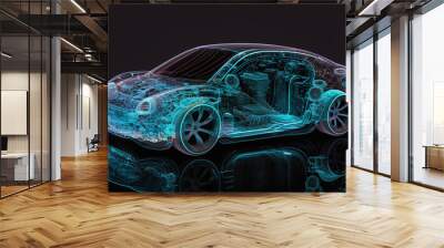 Electric car, fictitious model, with inner parts exposed. AI generated image Wall mural